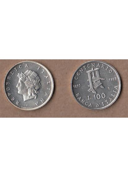 1993 - Lire 100 Argento Centenario della Banca D' Italia